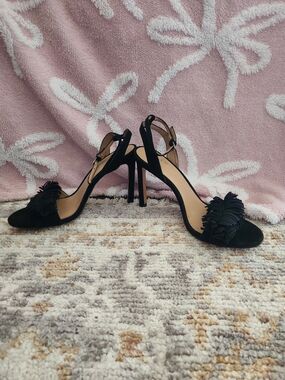 Black Fringe Open-Toe High Heel Sandals